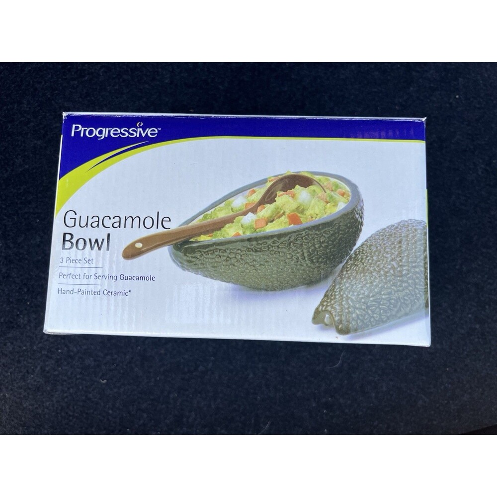 NWB Vintage Ceramic Green Avocado Guacamole Salsa Serving Bowl With Lid  Spoon